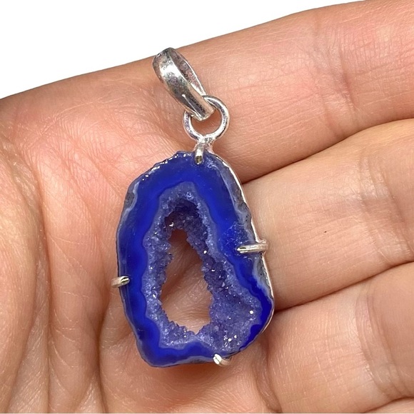 Jewelry - Window Druzy Necklace Pendant 925 Sterling Silver Overlay Stone Crystal Boho